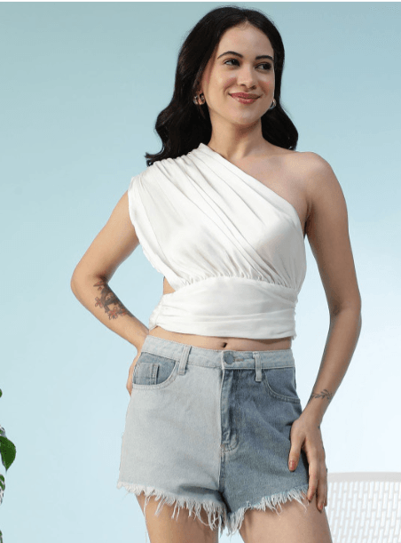 Oxolloxo – Solid One Shoulder Crop Top
