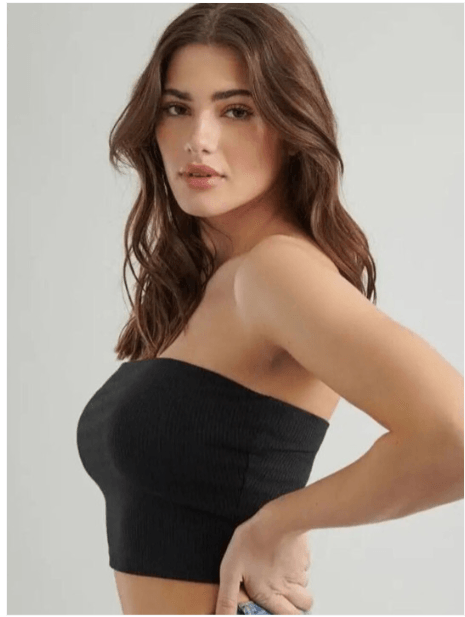 Priths – Ribbed Satin Strapless Crop Top