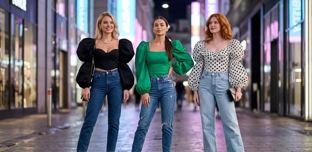 Puff Sleeve Crop Tops for Women