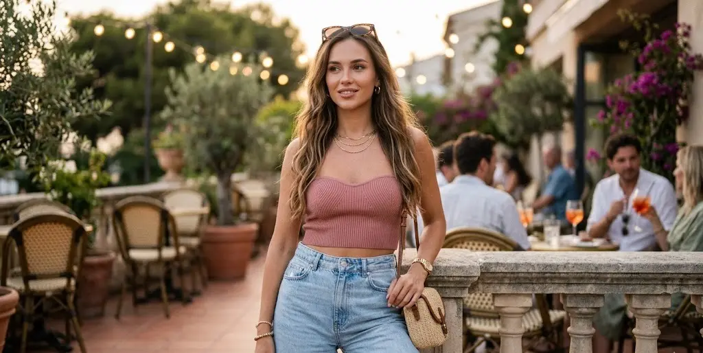 women styling tube tops with jeans