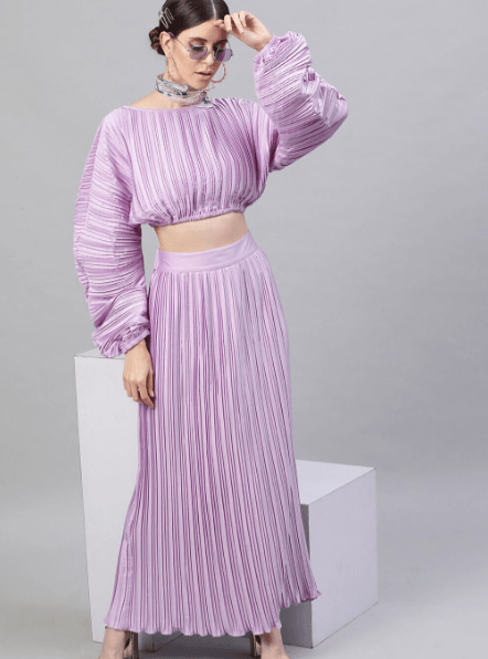 Street 9 Lavender Puff Sleeve Regular Crop Top