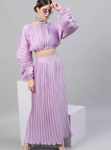 Street 9 Lavender Puff Sleeve Regular Crop Top