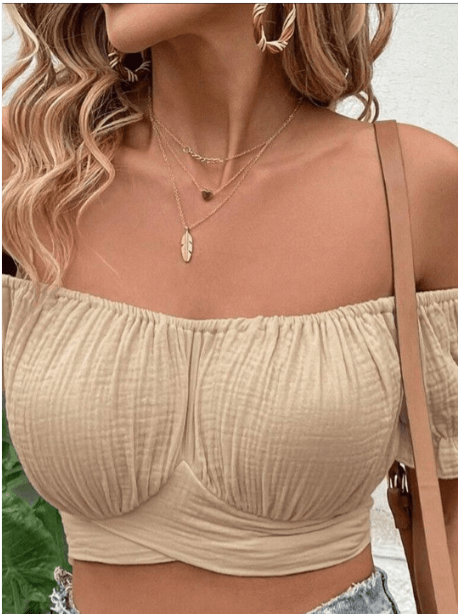 StyleCast Off-Shoulder Bardot Puff Sleeve Crop Top