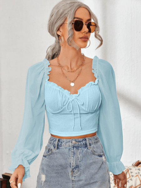 StyleCast x Revolte Sweetheart Neck Puff Sleeve Ruffle Top