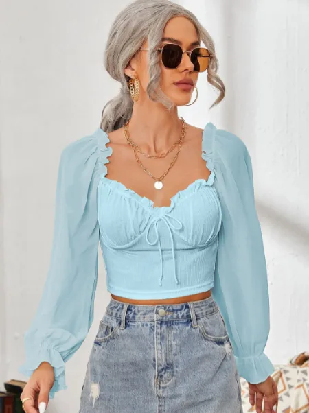 StyleCast x Revolte Sweetheart Neck Puff Sleeve Ruffle Top