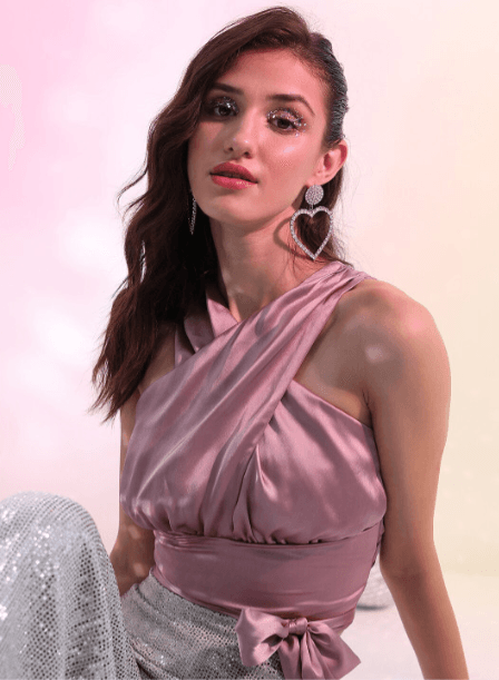 Tokyo Talkies Halter Neck Satin Wrap Crop Top