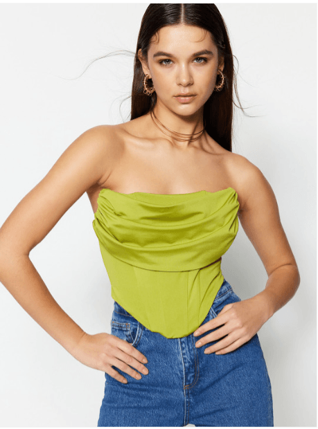Trendyol Ruched Strapless Corset Crop Top