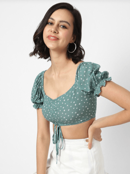 Vastrado Green Print Sweetheart Neck Crop Top
