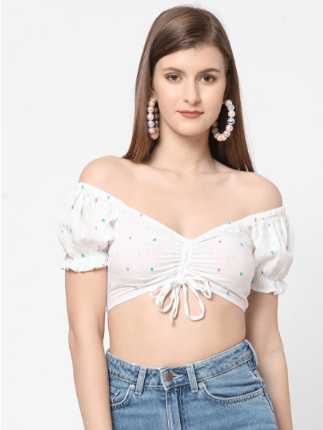 Vastrado White Off-Shoulder Bardot Crop Top