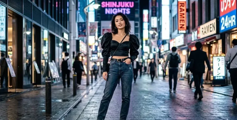 stylish women wearing bold puff sleeve crop tops in city street fashion outfit India