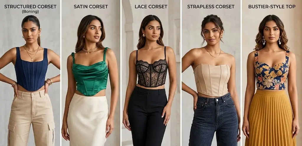 Stylish corset crop tops for women in India – trendy strapless and lace party wear tops