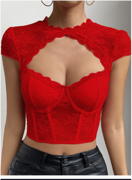HERE&NOW Women Round Neck Corset Crop Top