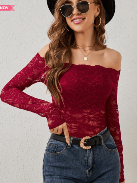 JC Mode Maroon Textured Off Shoulder Long Sleeve Top — Rich Evening Pick