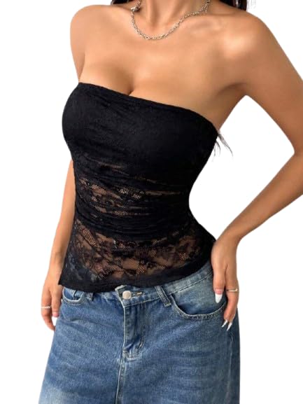 KOREAN BOX Strapless Peplum Lace Top