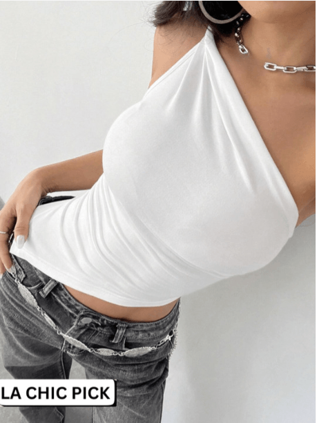 La Chic Pick One Shoulder Cotton Georgette Top — Elegant Day-Out Pick