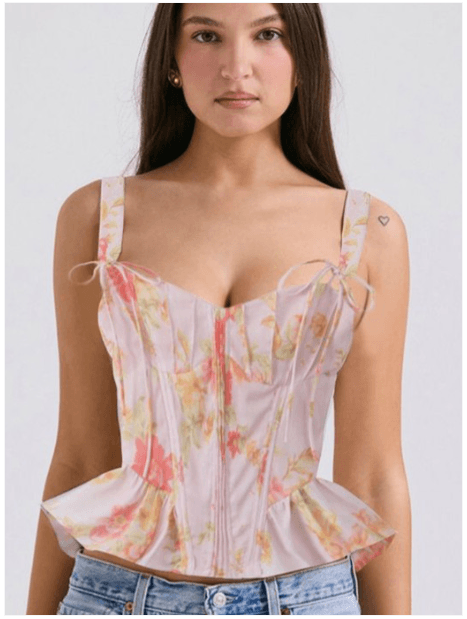 Lulu Sky Floral Printed Sleeveless Corset Top