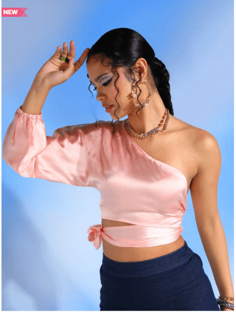 Neon Femme One Shoulder Satin Wrap Crop Top — Date Night Favourite
