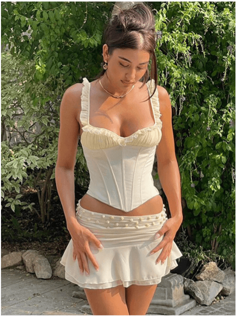 STYLECAST x Revolte Beige Self Design Corset Top