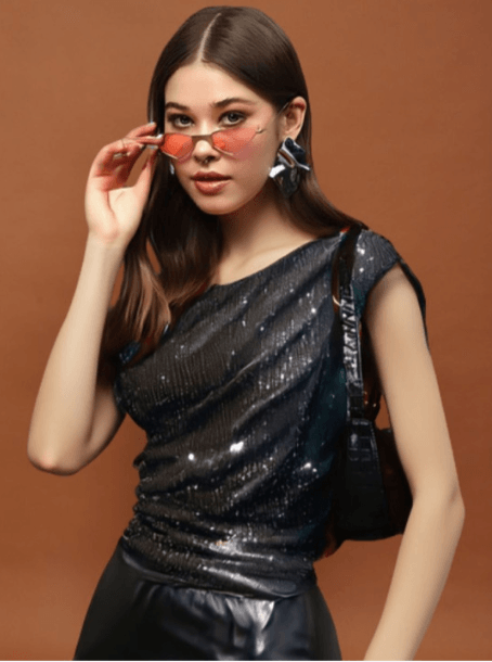 Sera Embellished Sequined One Shoulder Ruched Fitted Top — Night Glam Pick