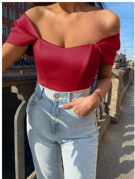 StyleCast Red Off Shoulder Bardot Top — Statement Colour Pick