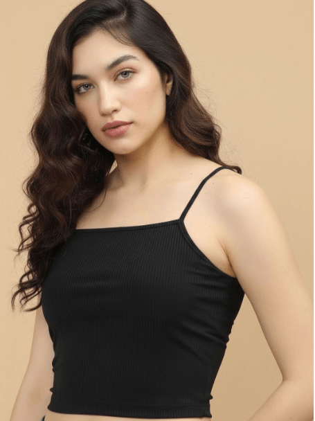 Womenster Ribbed Square Neck Spaghetti Crop Cami