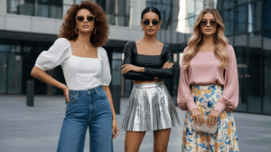 women with glass wearing square neck top