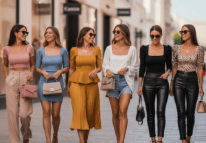 Trendy square neck fashion styles women are loving right now, including ribbed crop tops