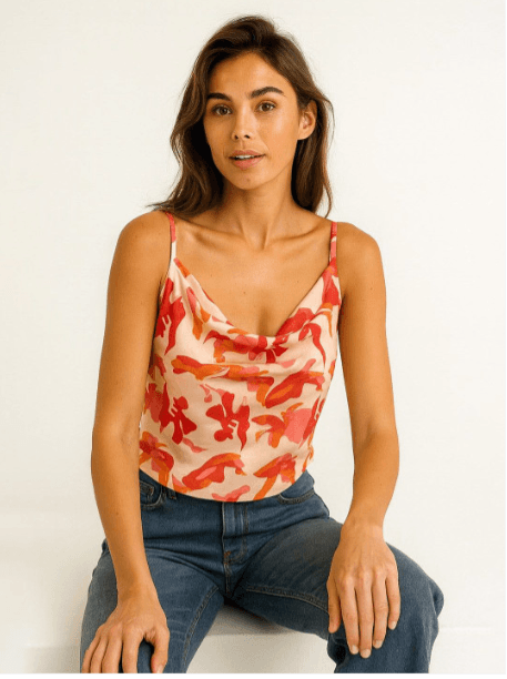 R.Code by The Roadster Life Co. Floral Print Cowl Neck Shoulder Straps Top