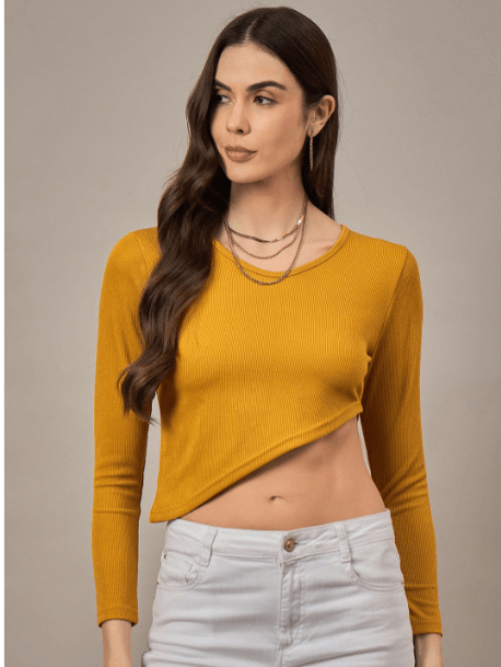 R.Code by The Roadster Life Co. Ribbed Asymmetric Hem Crop Top R.Code by The Roadster Life Co. Ribbed Asymmetric Hem Crop Top