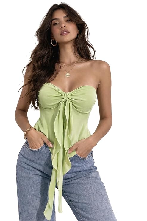 ROSSALIP Strapless Sweetheart Neck Sleeveless Top