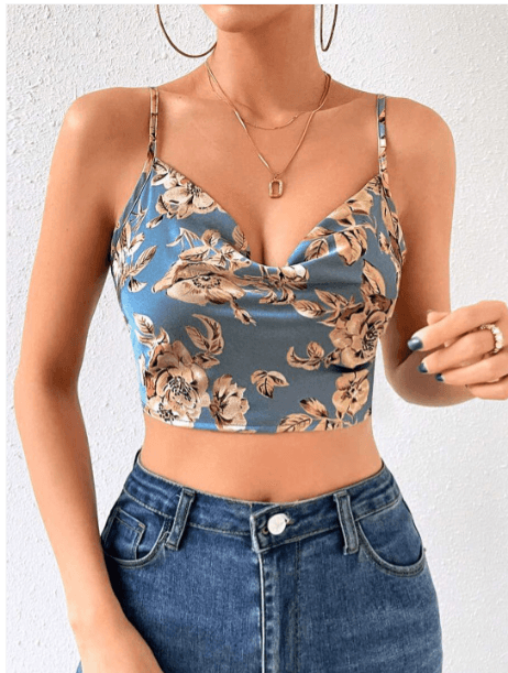 STYLECAST x SLYCK Floral Print Cowl Neck Crop Top