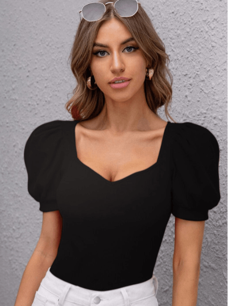 STYLECAST x Slyck Sweetheart Neck Puff Sleeves Regular Top