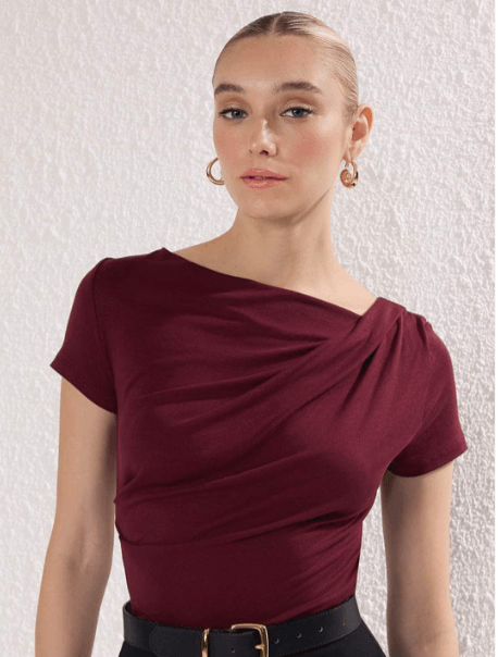 Trendyol Asymmetric Neck Draped Fitted Top – Best Trendy Choice