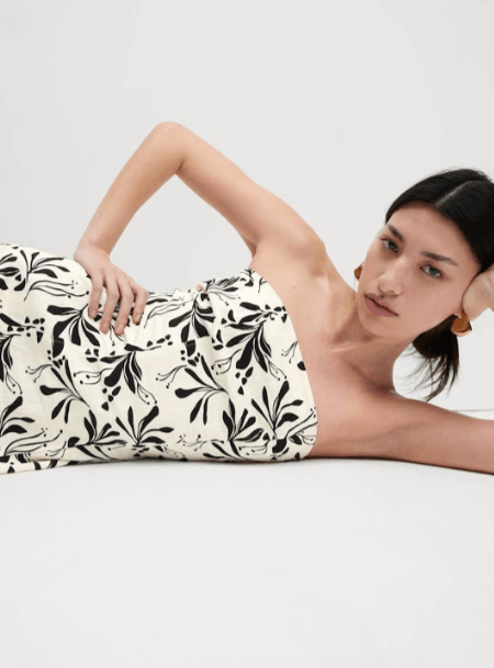 Marks & Spencer — Linen Blend Printed Bandeau Top Marks & Spencer — Linen Blend Printed Bandeau Top