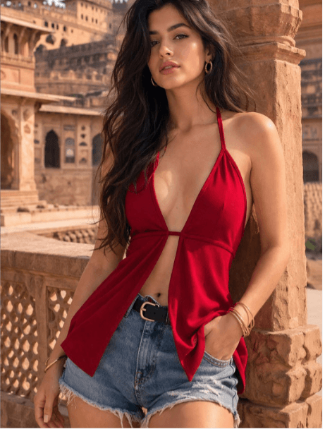 Moda Rapido Tie-Up Neck Styled Back Top