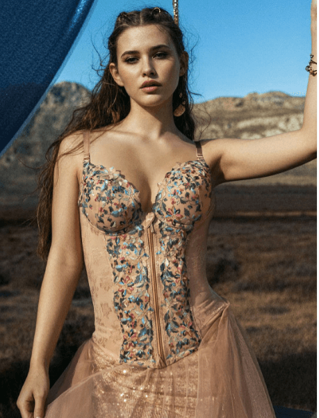 Papa Don't Preach Midnight Mirage Floral Embroidered Sweetheart Neck Corset Top