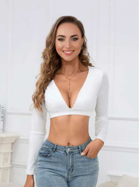 StyleCast Women Plunge Neck Solid Crop Top StyleCast Women Plunge Neck Solid Crop Top