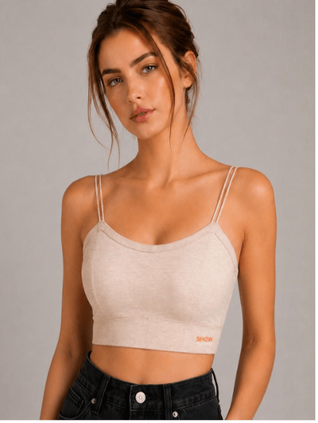 The House of Threads — Typography Printed Shoulder-Straps Crop Bralette Top