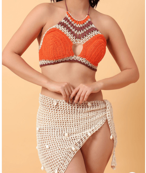 Velvery — Tie-Up Neck Bohemian Crochet Bralette Super Crop Top
