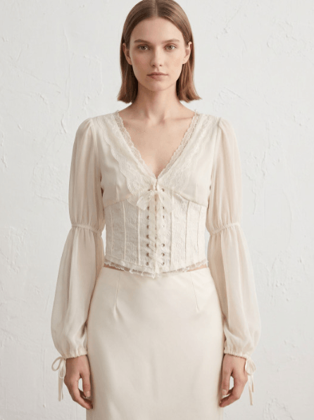 ATELIER REBEL Bishop Sleeves Cotton Blend Top ATELIER REBEL Bishop Sleeves Cotton Blend Top