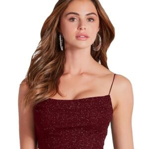 ADDYVERO maroon cowl neck glitter crop top for women