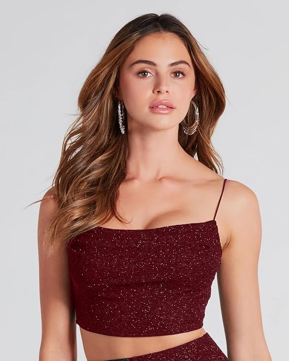 ADDYVERO maroon glitter crop top front view