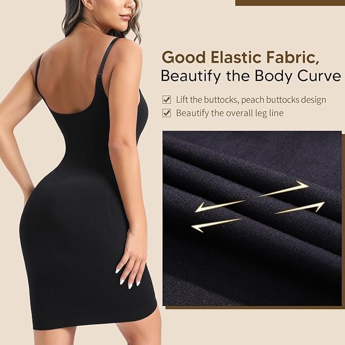 ALYNE black mid-thigh shapewear bodysuit showing built-in bra support