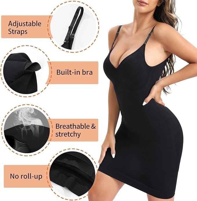 black seamless body shaper dress with slimming design