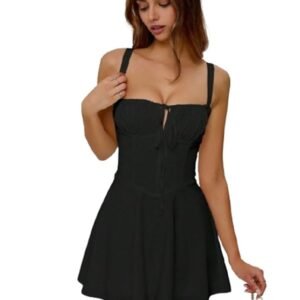 Aahwan black corset-style fit and flare mini dress with lace-up back for women