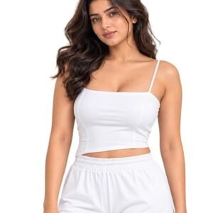 Aurovik white crop top and shorts co-ord set for women