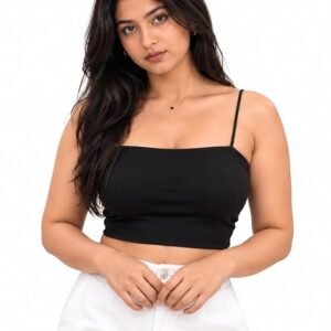 Aurovik black square neck fitted camisole crop top for women