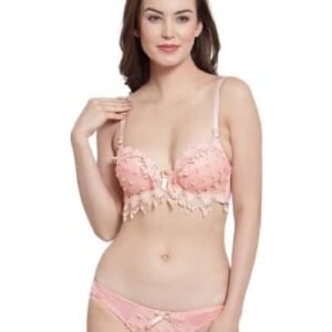 Brachy Bridal Push Up Bra Panty Set for Women – Light Pink Lace