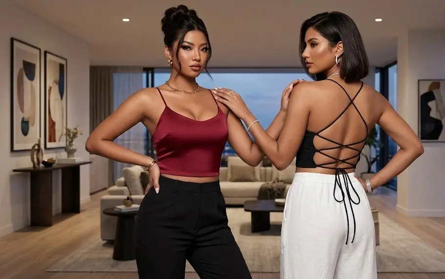 Crop Top with Lace-Up Back and Spaghetti Straps