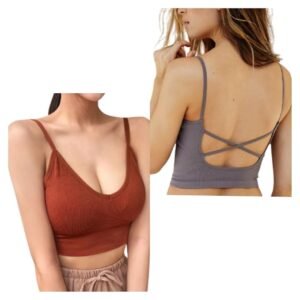 rust criss cross back tank top with deep neck and open back